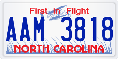 NC license plate AAM3818