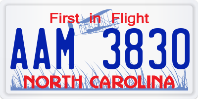 NC license plate AAM3830