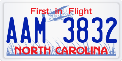 NC license plate AAM3832
