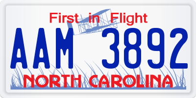 NC license plate AAM3892