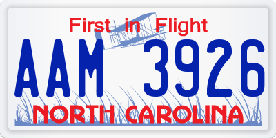 NC license plate AAM3926