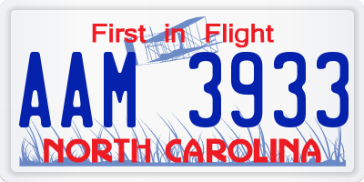 NC license plate AAM3933