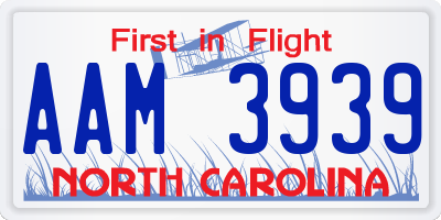NC license plate AAM3939