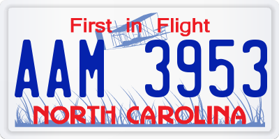 NC license plate AAM3953