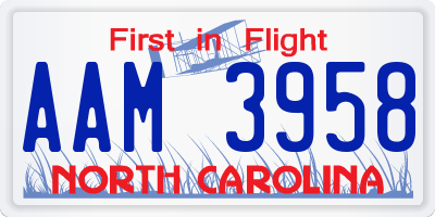 NC license plate AAM3958