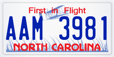 NC license plate AAM3981