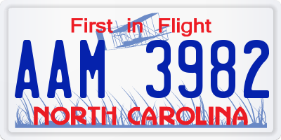 NC license plate AAM3982