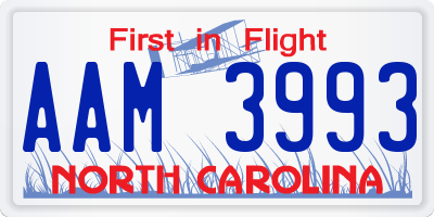 NC license plate AAM3993