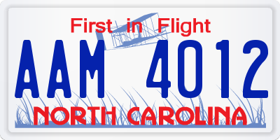 NC license plate AAM4012