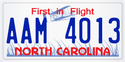 NC license plate AAM4013