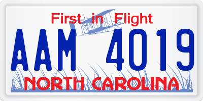 NC license plate AAM4019
