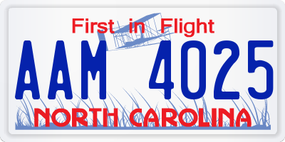 NC license plate AAM4025