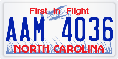 NC license plate AAM4036