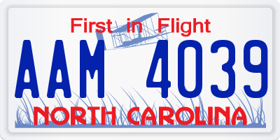 NC license plate AAM4039