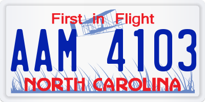 NC license plate AAM4103