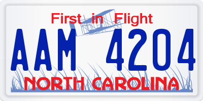 NC license plate AAM4204