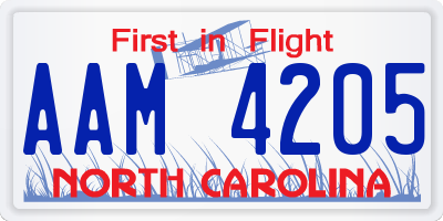 NC license plate AAM4205