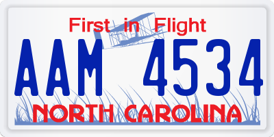 NC license plate AAM4534