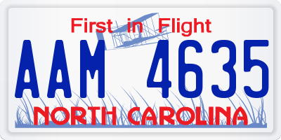 NC license plate AAM4635