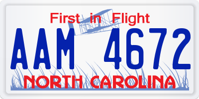 NC license plate AAM4672