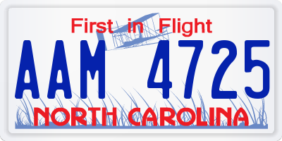 NC license plate AAM4725