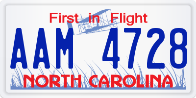 NC license plate AAM4728