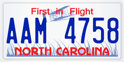 NC license plate AAM4758