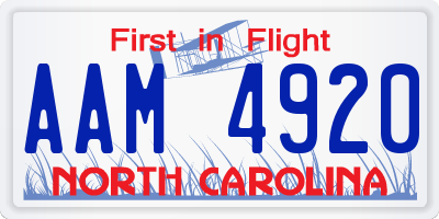 NC license plate AAM4920