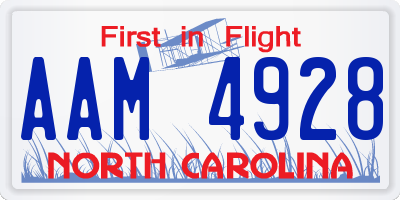 NC license plate AAM4928