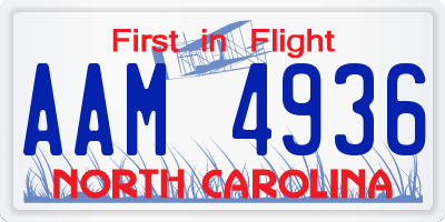 NC license plate AAM4936