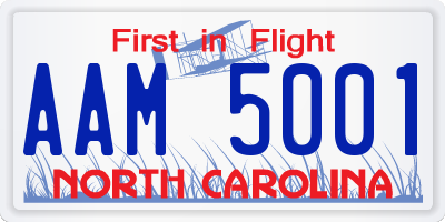 NC license plate AAM5001