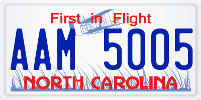 NC license plate AAM5005