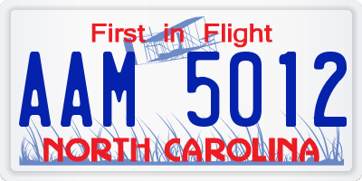 NC license plate AAM5012