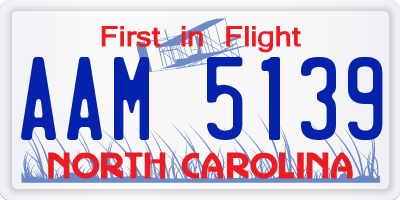 NC license plate AAM5139