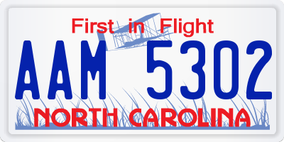 NC license plate AAM5302