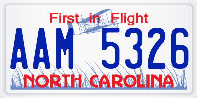 NC license plate AAM5326