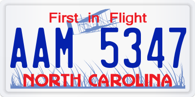 NC license plate AAM5347