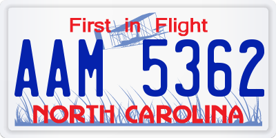 NC license plate AAM5362