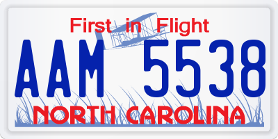 NC license plate AAM5538