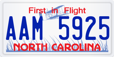 NC license plate AAM5925