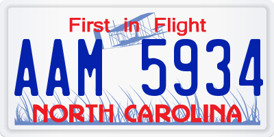 NC license plate AAM5934