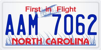 NC license plate AAM7062