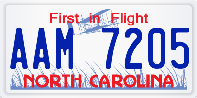 NC license plate AAM7205
