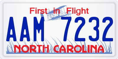 NC license plate AAM7232