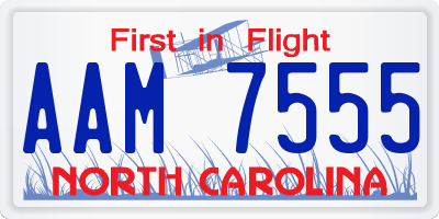 NC license plate AAM7555