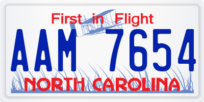 NC license plate AAM7654