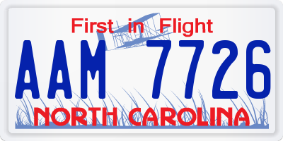 NC license plate AAM7726