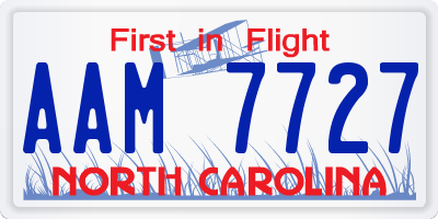 NC license plate AAM7727
