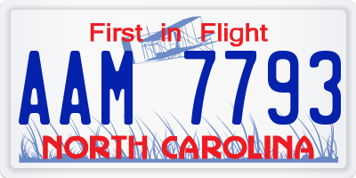 NC license plate AAM7793