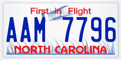 NC license plate AAM7796